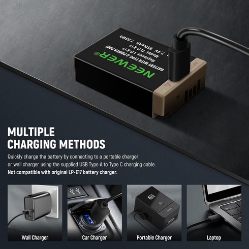 NEEWER 950mAh LP-E17 Replacement Battery for Canon EOS R50 R8 RP R10 R100, USB Type C Fast Charging