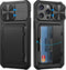 iPhone 15 Pro Max Case - Rugged Black Wallet Case with Card Holder, Kickstand & Slide Camera Cover, Military Grade
