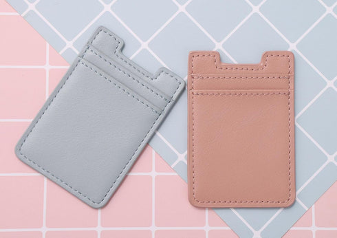 2-Pack Phone Wallet, Leather Adhesive Card Holder for Back of Phone Case, Pink and Blue for iPhone and Android