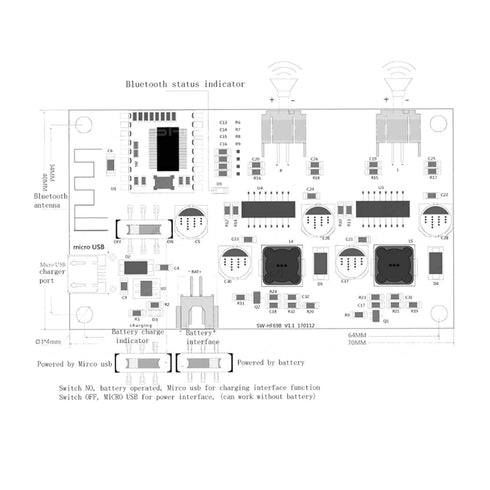 DC 5V/3.7V Lithium Battery Dual Channel 2x6W Micro USB Port Bluetooth Amplifier Board for Electronics Projects