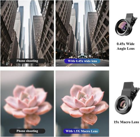 KWTOUL 2 1 0.45 15x Phone Camera Lens in Phone Lens Kit, Super Wide Angle Lens Macro Lens, Wide Compatibility