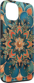 Colorful Mandala Gear 13 iPhone Teal and Salmon Mandala Pattern Case