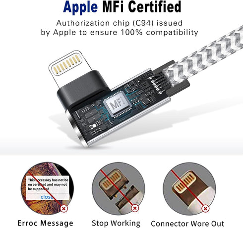 USB C to Lightning Cable MFi Certified, 2 Pack 3FT Fast Charging Cord, 90 Degree Nylon Braided for iPhone & More