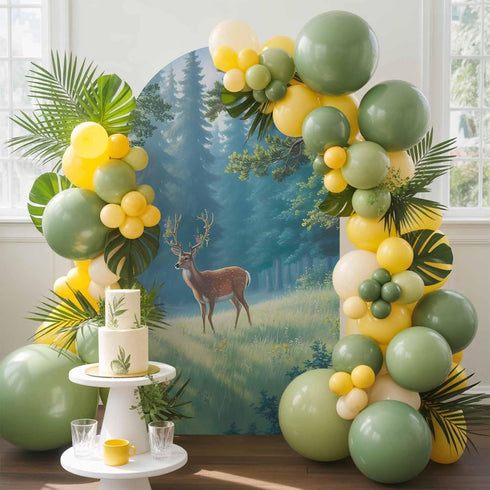 Jnbasdffb 7.2 Forest Elk Wedding Arch Cover,Stretchy Spandex Arch Backdrop Stand Covers FT,Green Trees Leaves Landscape