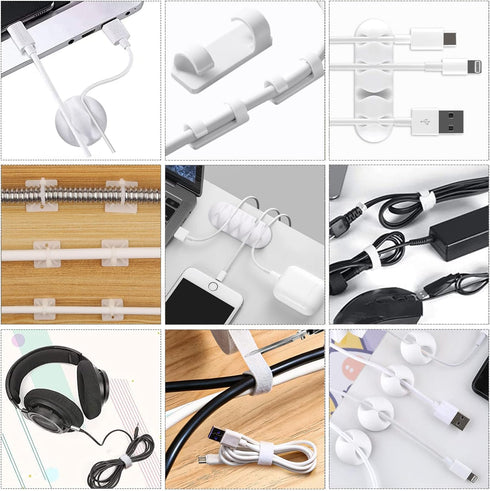 Cord Management Organizer Kit, 2 Cable Sleeves with 41 Self Adhesive Clips, 10pcs and 100 Fastening Cable Ties
