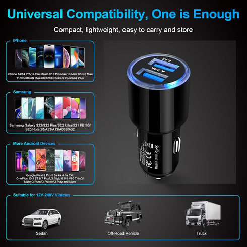 Car Charger Fast Charge, 3Pack 4.8A Rapid Car Phone Charger Cigarette Lighter USB Charger for iPhone 15 14 13 12 11 Pro