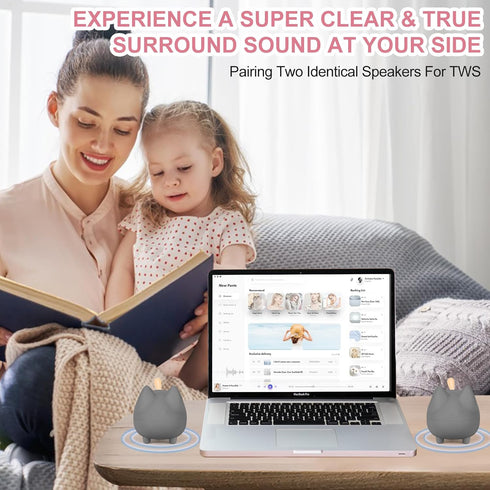 Portable Bluetooth Speaker, Cute Cat Mini Wireless Speakers with Loud Stereo Sound, Built-in Mic, Dual Pairing, 40H