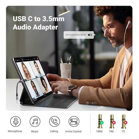 UGREEN USB C to 3.5mm Audio Adapter, Type C to Headphone Aux Jack Dongle, HiFi DAC Cable for iPhone 16