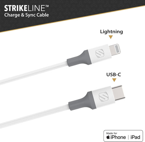 Scosche Ci44WG-SP Strikeline MFI Certified Lightning Charge & Sync Cable for All Lightning Devices 4-ft. White/Gray by Scosche