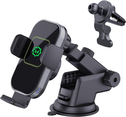 WixGear Wireless Car Charger with Automatic Arms, 15W Qi Fast Charging Phone Holder for iPhone and Samsung
