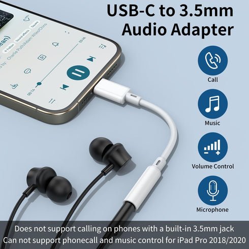 USB C to 3.5mm Headphone Jack Adapter for iPhone 15/15 Pro/15 Plus/15 Pro Max, Type C Aux Audio Dongle Cable Cord Compatible with iPad Pro Air 4 5 Mini 6, Samsung Galaxy S23/S23/S22/S21Ultra, MacBook