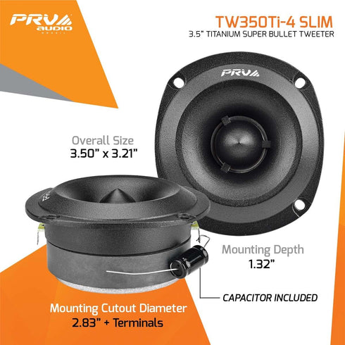 PRV Audio Super Tweeters Pair, 3.5 Inch Bullet Tweeters, 240 Watts, PRV Tweeter TW350Ti-4 Slim Titanium Bullet PRO