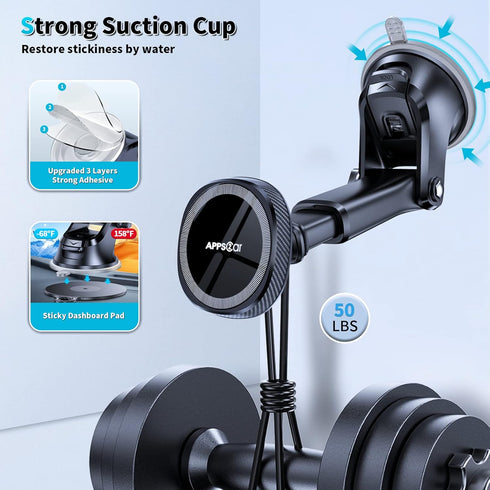 APPS2Car MagSafe Car Mount, Magnetic Phone Holder for Dashboard Windshield Compatible with iPhone 15-12