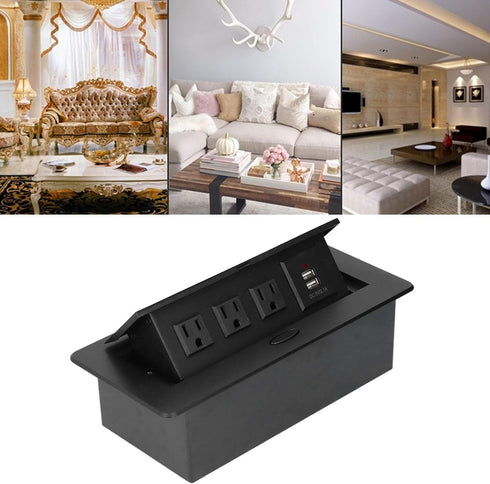Wisoqu Recessed Power Strip, Slow Opening Power Socket with USB Charging Ports, Furniture Hidden Charging Station
