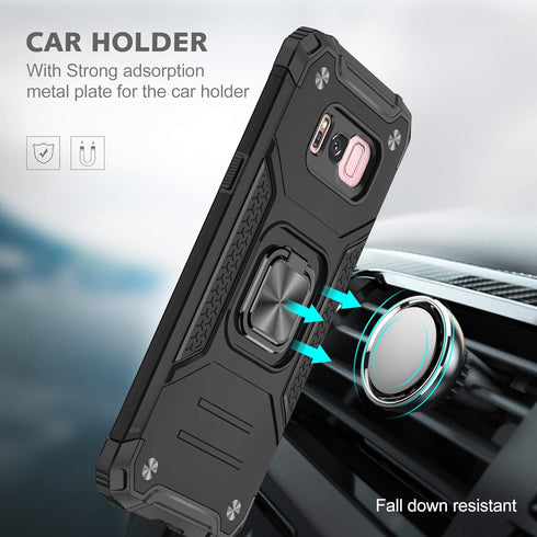 YmhxcY Galaxy S8 Armor Grade Case, Non-Slip Hybrid Rugged Phone Case with Rotating Holder Kickstand - KK Black
