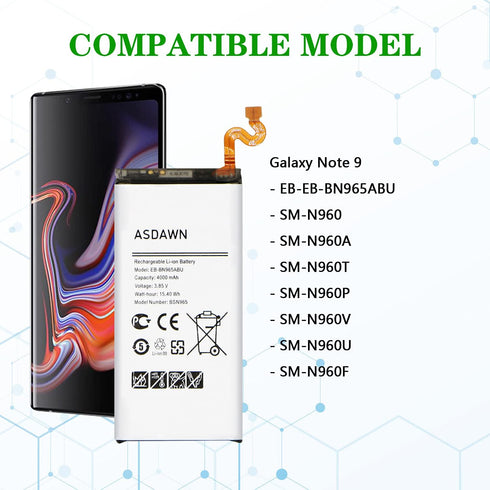 Galaxy Note 9 Battery Replacement, EB-BN965ABU Battery for Samsung Galaxy Note 9 with Repair Tool Kit and Adhesives
