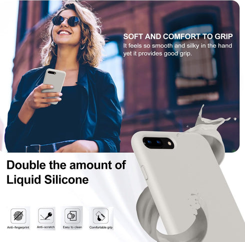 Vooii iPhone 8 Plus & 7 Plus Case, Soft Silicone Gel Rubber Bumper, Shockproof Full Body Protective Cover, Stone