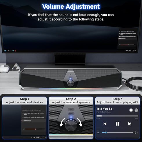 SENZER CS30 Bluetooth Computer Speakers for Desktop, USB Plug & Play PC Speakers with Dynamic LED Light, Stereo Sound