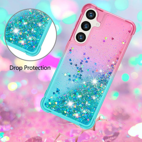 Samsung Galaxy S24 Case with Screen Protector, Luxury Glitter Bling Liquid Floating Cute Shockproof Slim Silicone Cover