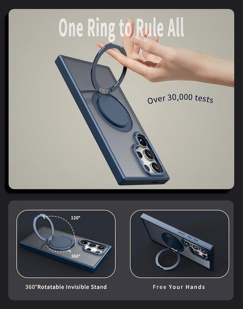 360° Rotation Magnetic Stand Case for Samsung Galaxy S22 Ultra/S23 Ultra, Military-Grade Drop Protection, Blue