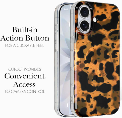 Jefonha 17 17, Compatible with iPhone Case Stylish Leopard Milk Cow Animal Print Phone Case for Women Men, Cute Sparkle
