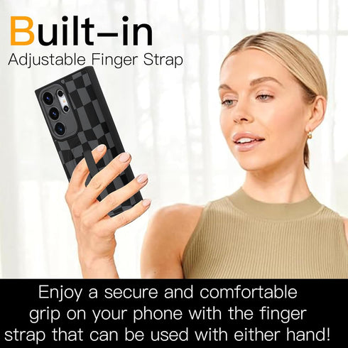 SOKAD S24 Magnetic Checkered Case for Samsung Galaxy Ultra with Finger Strap Kickstand, Compatible with Magsafe, Cute