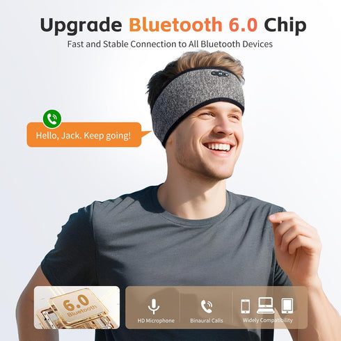 6.0 20H Sleep Headphones Bluetooth Headband, Playtime Headband Headphones with HD Stereo Speakers, Sports Wireless
