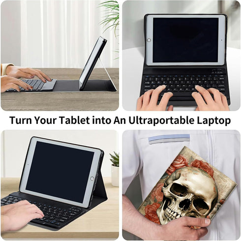 Skull Roses Keyboard Case for Kindle Fire HD 10 and Fire HD 10 Plus Tablet, 11th Generation 2021 Release, Slim Stand