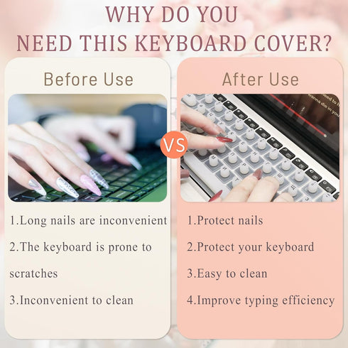 Luxe Louise 13"/14"/15"/16" 2020-2025 Keyboard Cover for Long Nails, Acrylic Gel Nails - Silicone Keyboard Protector