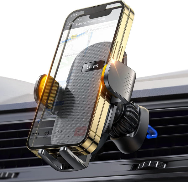 LISEN Phone Mount for Car, Ultra Stable Holder for Car Vent, Steel Hook Clip for iPhone 15/14/13 Pro and Samsung Galaxy