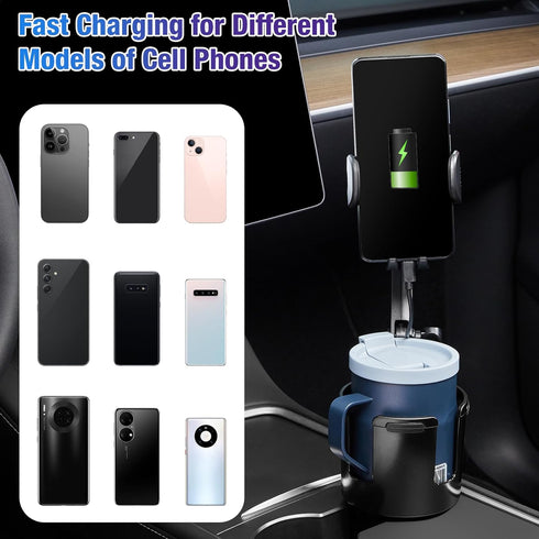 This Hill 3-in-1 Car Wireless Charger Cup Holder, 15W Charging, Adjustable Base & 360° Rotation for Smartphones
