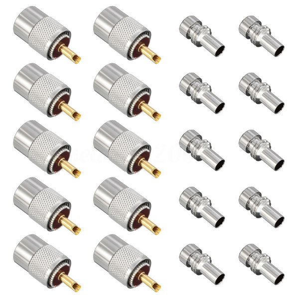 PL259 Solder Connector Plug with Reducer for RG8X Coaxial Coax Cable, 10 Pack
