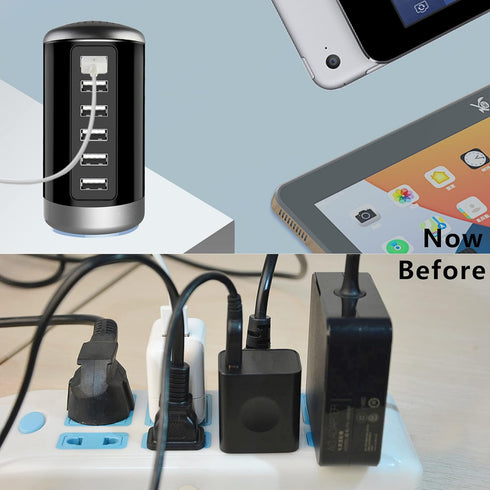 Universal 6-Port USB Charger Desktop Charging Station Hub with Smart Identification Technology, Purple