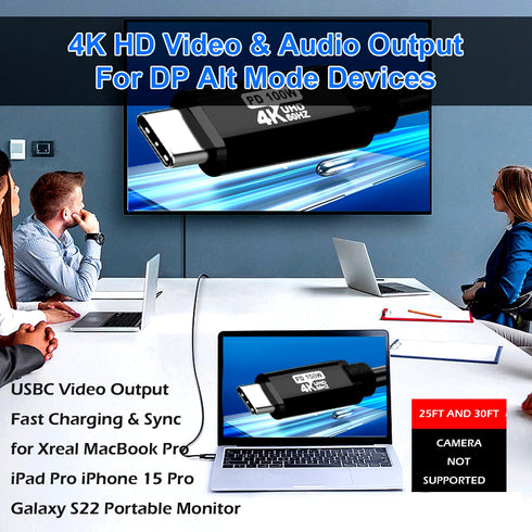 USB C to USB C Cable 40FT, 100W 4K60HZ USB3.2 GEN2x2 Fast Charging & Sync for Xreal MacBook Pro, iPhone 15