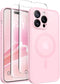 CAPRARO Pastel Pink Magnetic Case for iPhone 14 Pro, Shockproof Slim Thin Cover with Full Camera Protection