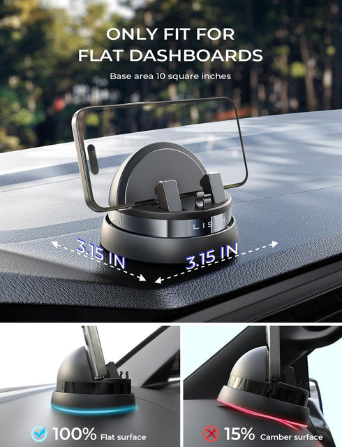 LISEN Car Phone Holder (Updated), 360° Rotatable Dashboard Cell Phone Holder, Non-Slip Mount for iPhone 15 Pro
