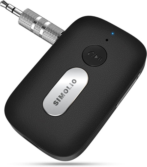 SIMOLIO Bluetooth Receiver for Car, 35H Battery Life, Noise Cancelling 3.5mm AUX Adapter