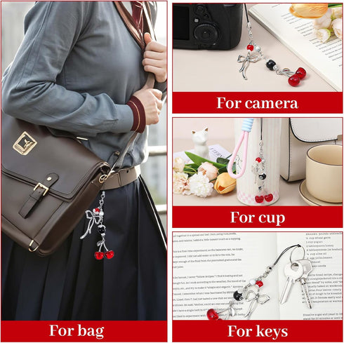 Shimmeroo 2Pcs Y2K Cherry Phone Charm Keychain, Cute Cell Phone Charms Kawaii Red Metal Cellphone Strap Keychain