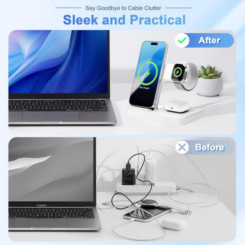 SMILE STATION 3 1 17-12 Wireless Charging Station for Apple Devices: in Foldable Qi Compact Case-Friendly Charger Stand