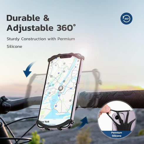 VUP Universal Bike Phone Mount, 360° Rotatable Silicone Holder for iPhone 15/14/13/Pro
