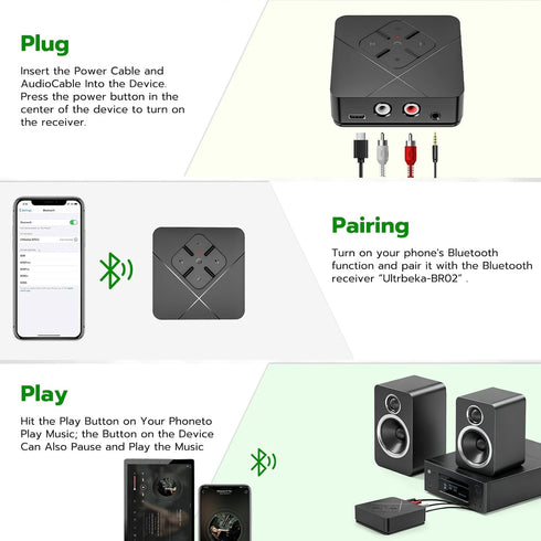 Ultrbeka 2026 6.0 3.5mm/RCA, Bluetooth Receiver for Home Stereo with Bluetooth Adapter for Stereo Receiver, Amplifier
