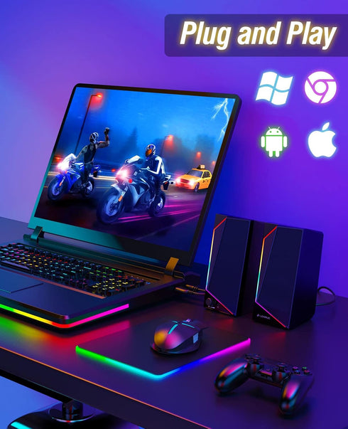 LENRUE Computer Speakers, USB/USB-C Powered PC Speakers with Loud Stereo Sound, Headphone-in for Desktop