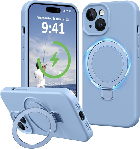 Vanxiliiy Compatible with iPhone 13 Case with Stand, Premium Slim Liquid Silicone Phone