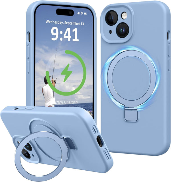 Vanxiliiy Compatible with iPhone 13 Case with Stand, Premium Slim Liquid Silicone Phone