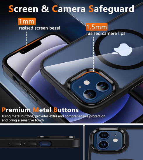 FNTCASE Clear Case for iPhone 12: Magnetic Military Grade Drop Protection, Anti Yellowing Rugged Durable Shockproof