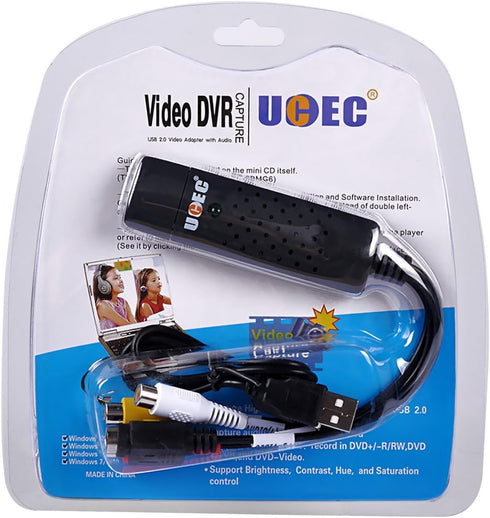 UCEC RCA to USB Converter - USB 2.0 Audio Video Capture Card for PC, Analog to Digital Video Converter