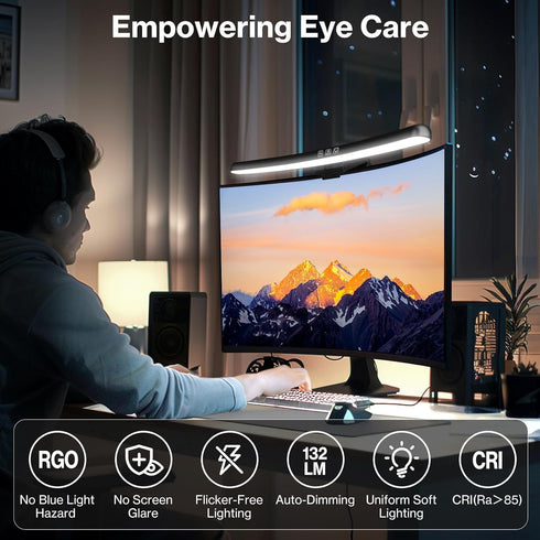 Dimmable 3 Laliled Monitor Light Bar, Curved Computer Monitor Lamp for Eye Caring LED Screen Light Bar, Color