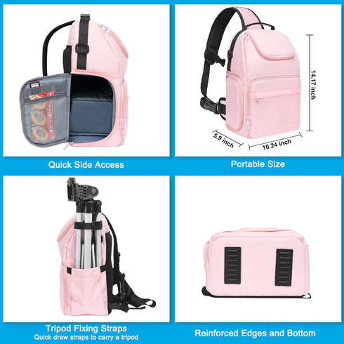 MOSISO Camera Sling Bag, Crossbody Sling Backpack for DSLR/SLR/Mirrorless with Tripod Holder & Removable Inserts, Pink