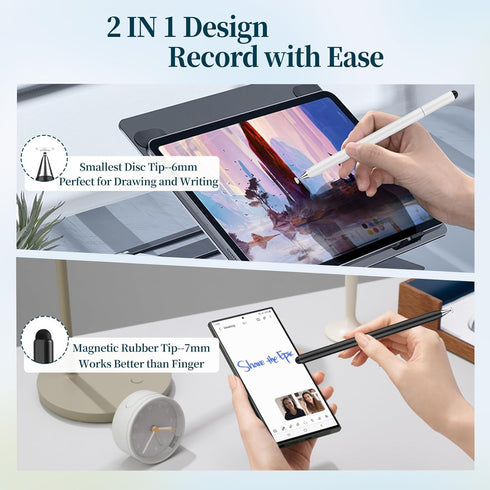2 in 1 Stylus Pen for Touchscreen, High Sensitivity Rotatable Disc Stylus for iPhone, iPad Pro, Samsung Tablets (2-Pack)