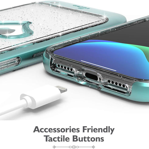 VENA vLove Teal Glitter Clear Case, Compatible with Apple iPhone 11 (6.1"-inch 2019), Heart Shape Dual Layer